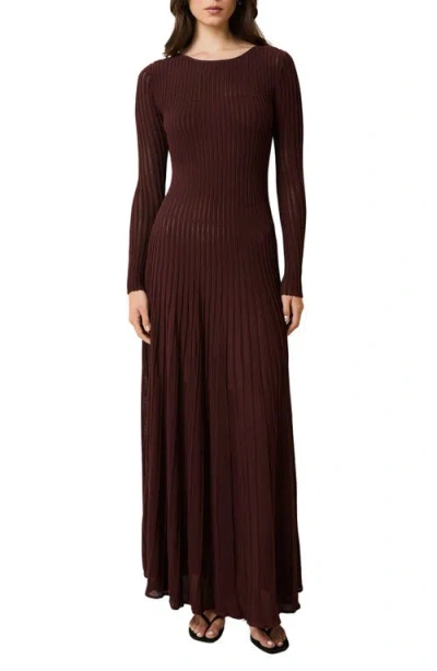 Solid & Striped The Sloane Long Sleeve Pointelle Rib Maxi Sweater Dress In Burgundy