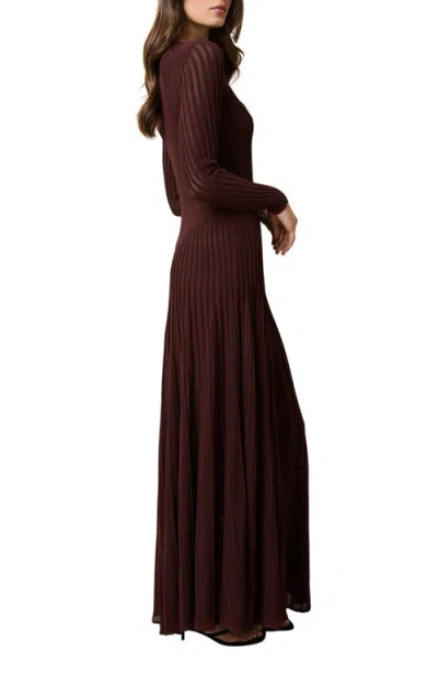 Solid & Striped The Sloane Long Sleeve Pointelle Rib Maxi Sweater Dress In Burgundy