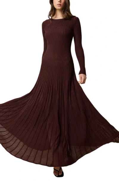 Solid & Striped The Sloane Long Sleeve Pointelle Rib Maxi Sweater Dress In Burgundy