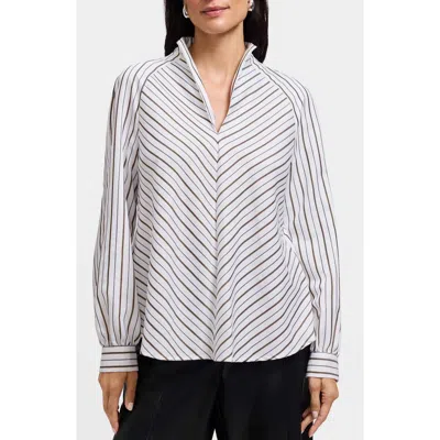 Foxcroft Daphne Metallic Stripe Cotton Blend Pullover Shirt In Gray