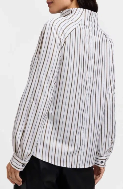 Foxcroft Daphne Metallic Stripe Cotton Blend Pullover Shirt In Gray
