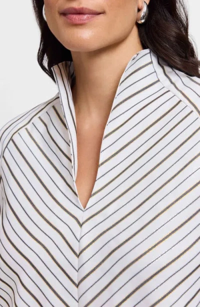 Foxcroft Daphne Metallic Stripe Cotton Blend Pullover Shirt In Gray