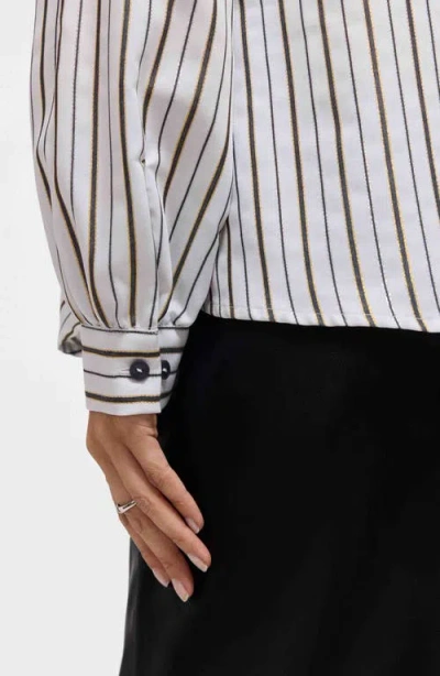 Foxcroft Daphne Metallic Stripe Cotton Blend Pullover Shirt In Gray