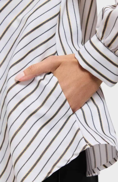 Foxcroft Daphne Metallic Stripe Cotton Blend Pullover Shirt In Gray