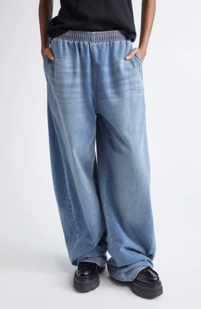 Alexander Wang Elastic Waist Brushed Denim Sweatpants In Blue