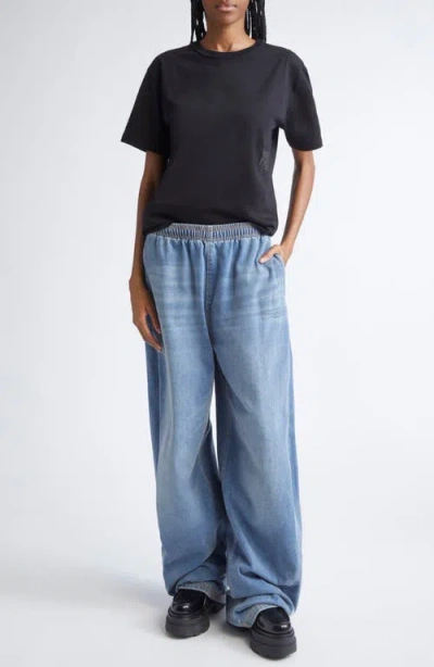 Alexander Wang Elastic Waist Brushed Denim Sweatpants In Blue