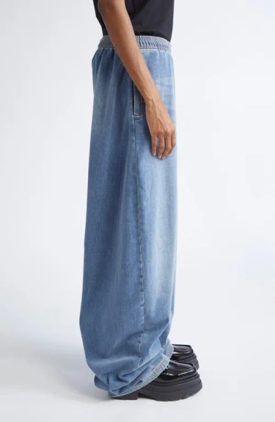 Alexander Wang Elastic Waist Brushed Denim Sweatpants In Blue
