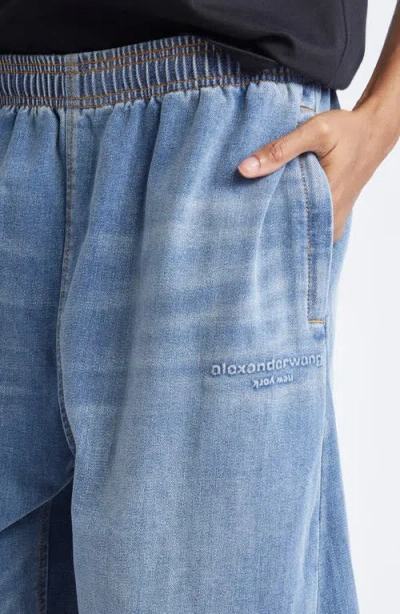 Alexander Wang Elastic Waist Brushed Denim Sweatpants In Blue
