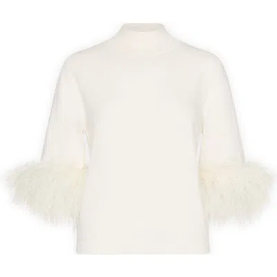 Milly Short Sleeve Feather Mock Neck Sweater In Nude