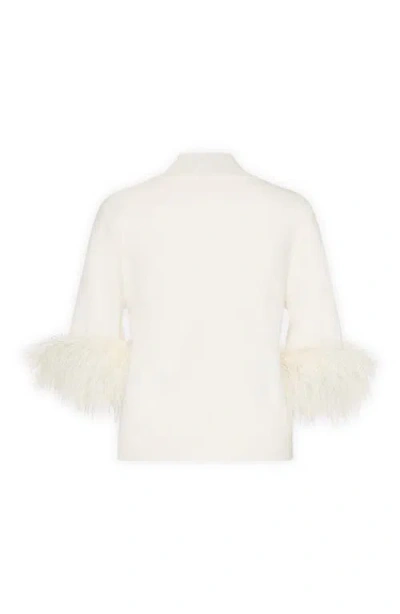 Milly Short Sleeve Feather Mock Neck Sweater In Nude