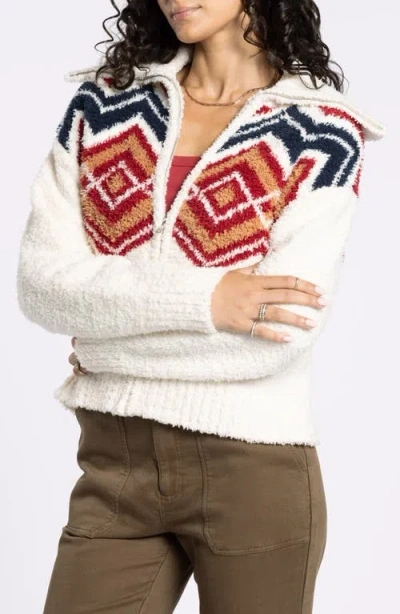 Thread & Supply Talulla Sweater Jacket In Burgundy Cream In White