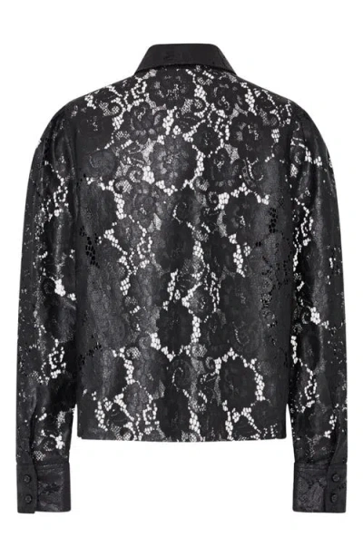Milly Arlo Textured Lace Button Down Long Sleeve Top In Black