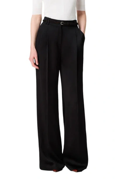 Another Tomorrow Satin Pleated Trouser In Black
