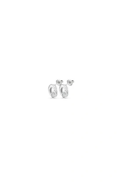 Unode50 Oval Crystal Stud Earrings In Silver