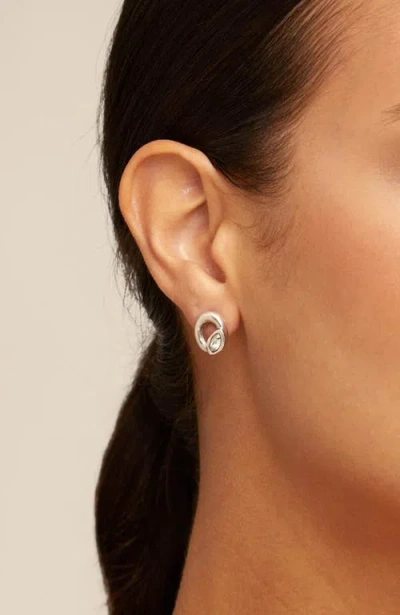 Unode50 Oval Crystal Stud Earrings In Silver