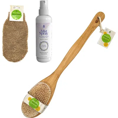 Pursonic Lavender & Sea Salt Mist Spray + Sisal Hemp Exfoliating Gloves + Bath Body Brush Bundle In Multi