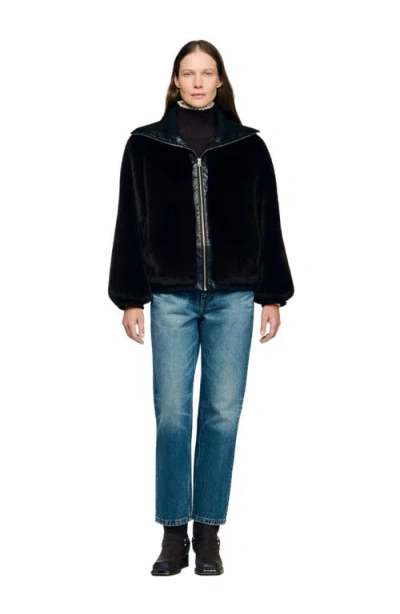 Sandro Blake Faux Fur Coat In Brown