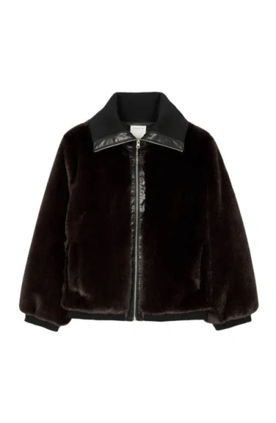 Sandro Blake Faux Fur Coat In Brown