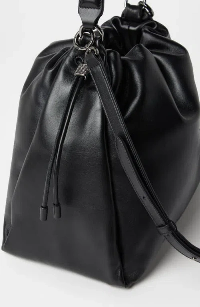 Brunello Cucinelli Bucket Mellow Leather Bucket Bag With Monili Detail In Black