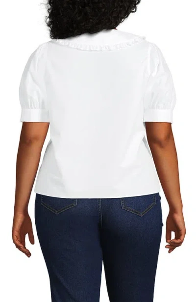 Lands' End Plus Size Carefree Cotton Puff Sleeve Statement Collar Shirt In White