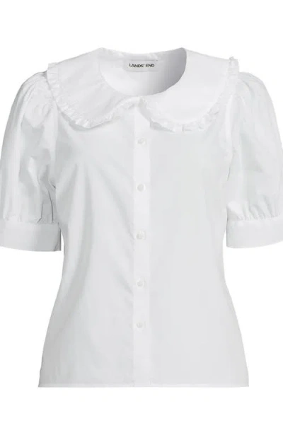 Lands' End Plus Size Carefree Cotton Puff Sleeve Statement Collar Shirt In White