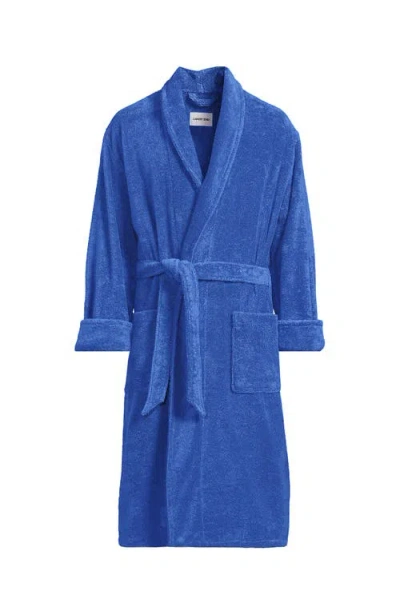 Lands' End Calf Length Turkish Terry Robe In Blue