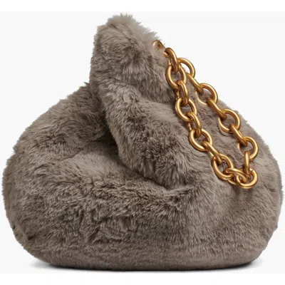 Donna Karan Lawrence Faux Fur Wristlet Wallet With Chain Strap In Gray