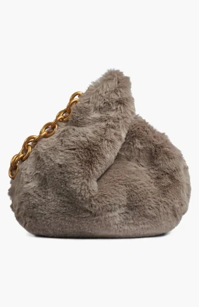 Donna Karan Lawrence Faux Fur Wristlet Wallet With Chain Strap In Gray
