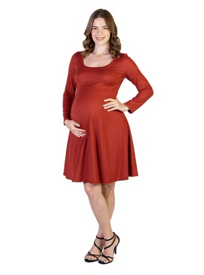 24seven Comfort Apparel Plus Size Flared Dress In Brown