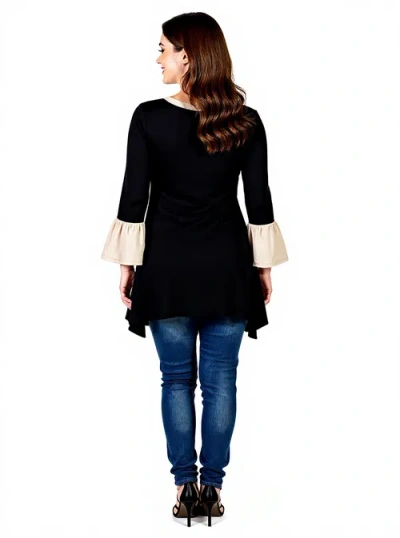 24seven Comfort Apparel Womens Sharkbite Hem Bell Sleeve Pullover Top In Black