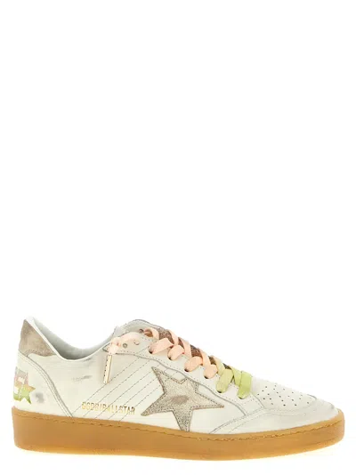 Golden Goose Ball Star Sneakers In Leather With Laminated Star And Suede Heel Tab Shoes In White