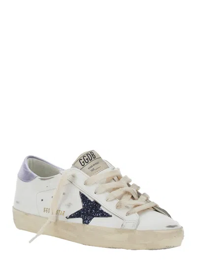 Golden Goose Super-star Sneakers In Vintage Effect Leather With Glittered Star And Glycine Leather H In White