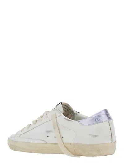 Golden Goose Super-star Sneakers In Vintage Effect Leather With Glittered Star And Glycine Leather H In White