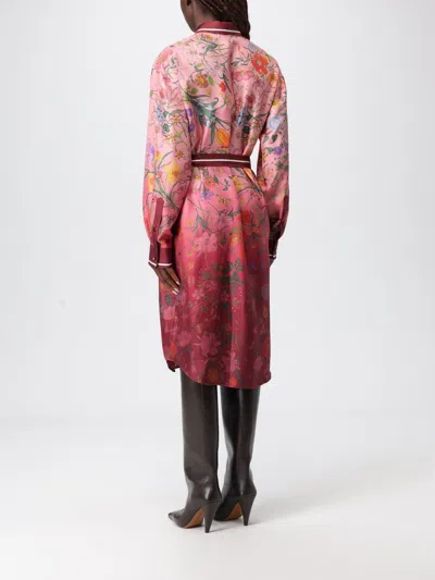 Gucci Bordeaux Gradient Dress With Removable Belt And All-over Flora Print In Silk Woman In Multi