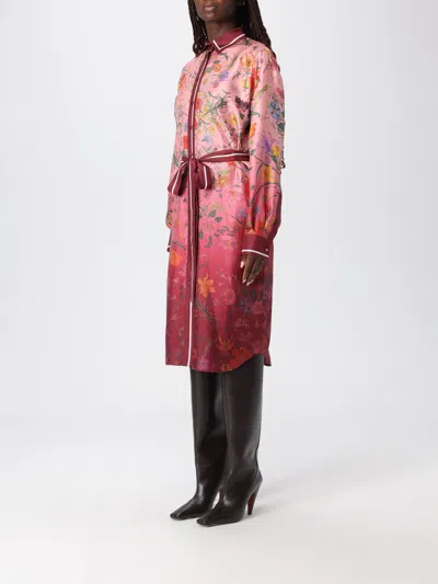 Gucci Bordeaux Gradient Dress With Removable Belt And All-over Flora Print In Silk Woman In Multi