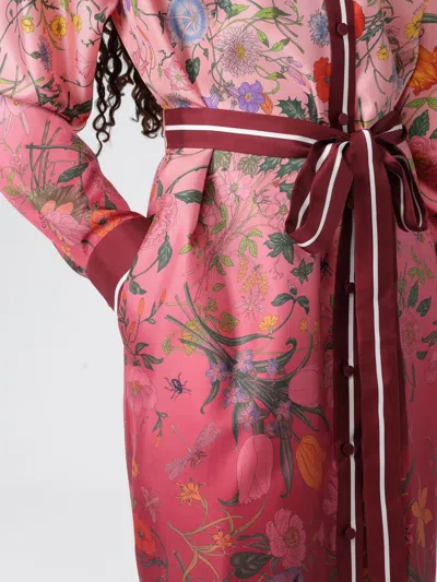 Gucci Bordeaux Gradient Dress With Removable Belt And All-over Flora Print In Silk Woman In Multi