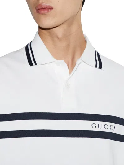 Gucci Stretch Piquet Polo Shirt With Striped Print In Blue