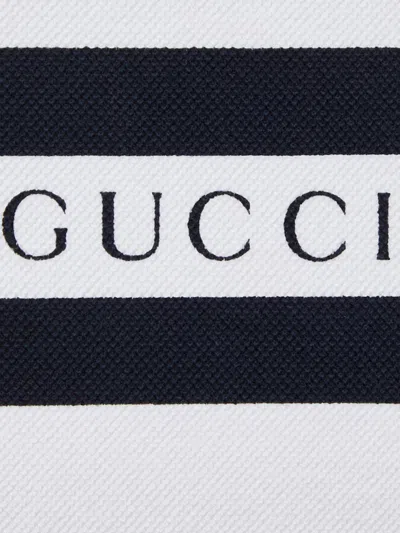 Gucci Stretch Piquet Polo Shirt With Striped Print In Blue