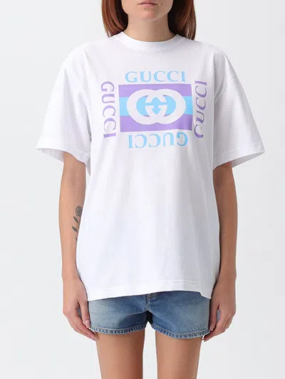 Gucci Women Logo Cotton T-shirt In White