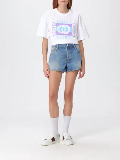Gucci Women Logo Cotton T-shirt In White