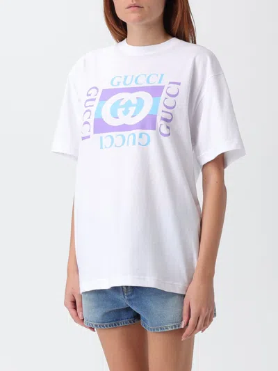 Gucci Women Logo Cotton T-shirt In White