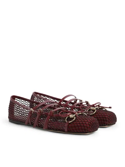 Gucci Net Nappa Triple-strap Horsebit Ballerina Flats In Burgundy