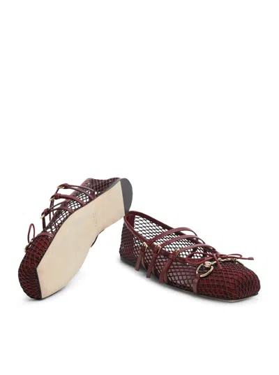 Gucci Net Nappa Triple-strap Horsebit Ballerina Flats In Burgundy
