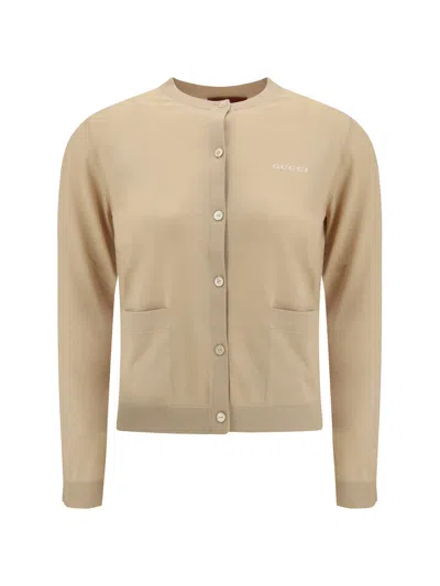 Gucci Luxe Ribbed Cashmere Cardigan Pockets In Brown