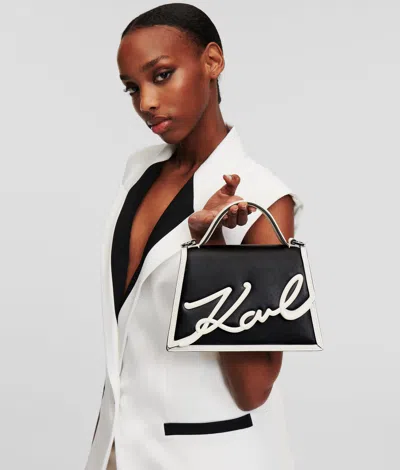 Karl Lagerfeld Signature Leather Top-handle Bag In Schwarz