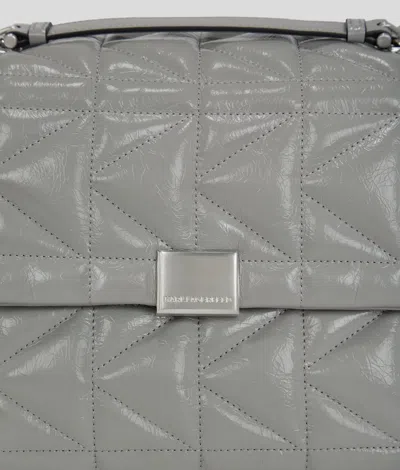 Karl Lagerfeld Large Leather Shoulder Bag In Gray
