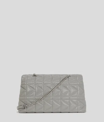 Karl Lagerfeld Large Leather Shoulder Bag In Gray