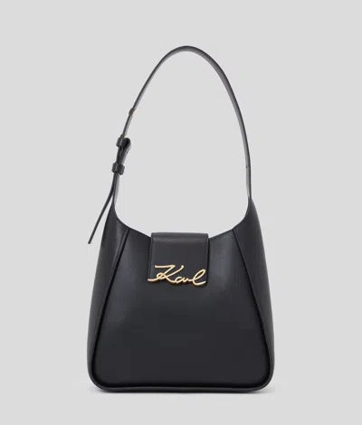 Karl Lagerfeld Hobo Signature Negro Logo Dorado In Black
