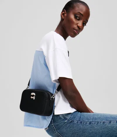 Karl Lagerfeld Ikon Pin Leather Camera Bag In Black