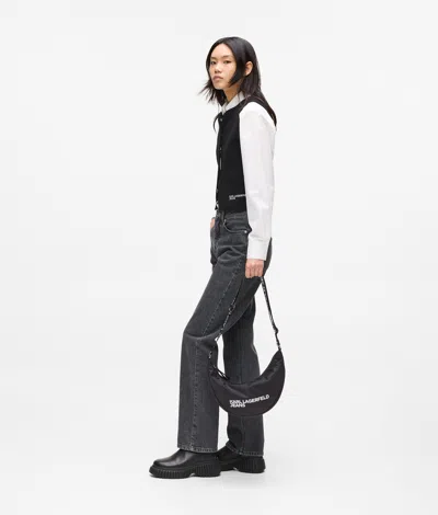 Kl Jeans Logo Nylon Sling Bag In Black